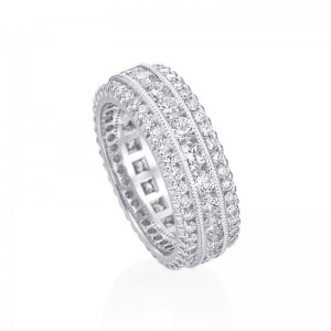 Platinum And Diamond Three Row Wedding Band Ring