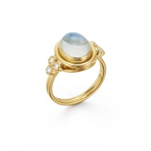 Gold Moonstone And Diamond Ring