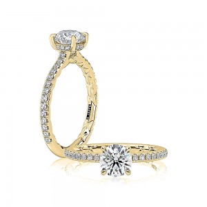 Gold and Diamond Pave Solitaire Engagement Ring Mounting