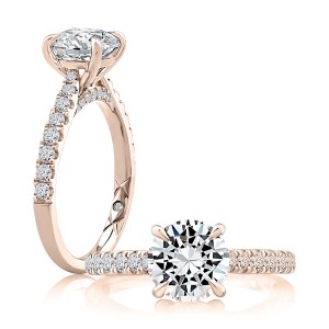 Rose Gold and Diamond Pave Solitaire Engagement Ring Mounting