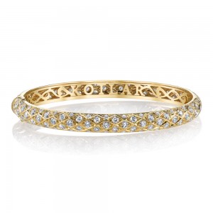 Gold And Diamond Artisan Pave Criss Cross Bangle Bracelet