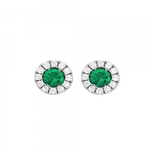 White Gold Emerald and Diamond Halo Stud Earrings