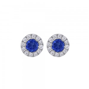 White Gold Sapphire and Diamond Halo Stud Earrings