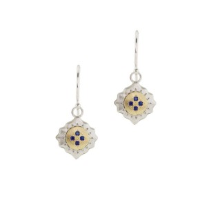 Gold and Silver with Sapphire East & West Drop Earrings
