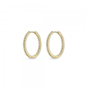 Gold and Diamond Oval Hoop Earrings