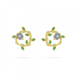 Gold Sapphire, Tsavorite and Diamond Spiral Vine Earrings