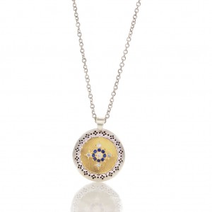 Sterling Silver and Yellow Gold Sapphire and Diamond Seeds of Harmony Pendant Necklace
