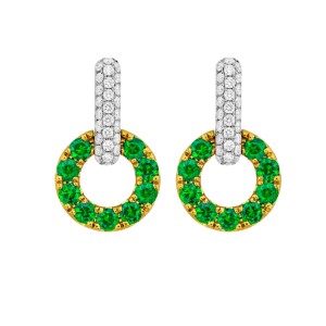 Gold Emerald And Diamond Circle Drop Earrings