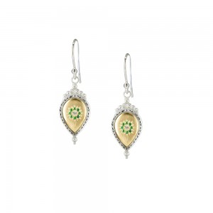 Gold and Silver Emerald Floret Drop Earrings