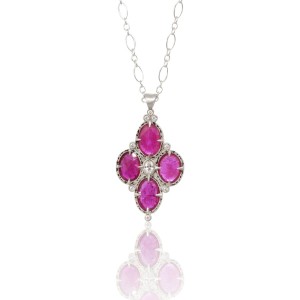 Sterling Silver Four Cabochon Ruby Pendant Necklace