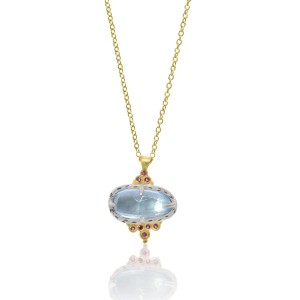 Sterling Silver and Yellow Gold Two Tone Aquamarine Pendant Necklace