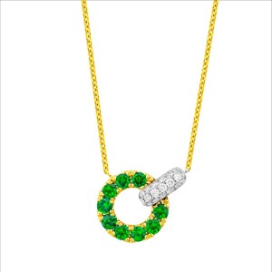 GOLD EMERALD AND DIAMOND PENDANT NECKLACE