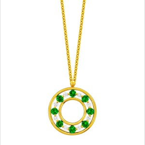 GOLD EMERALD AND DIAMOND PENDANT NECKLACE