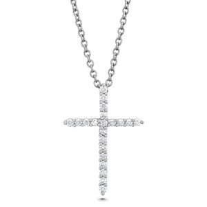Gold And Diamond Shared Prong Cross Necklace