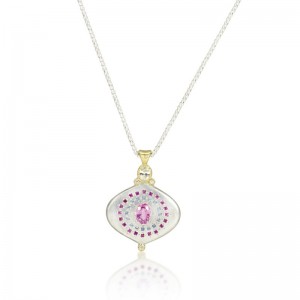 Gold And Silver Pink Sapphire and Aquamarine Pendant Necklace