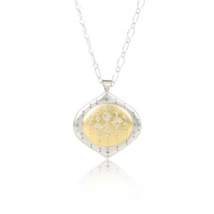 Gold and Silver Diamond Pendant Necklace - JNECK00612
