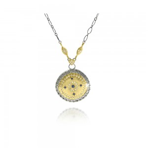 Gold and Silver Diamond and Sapphire Nostalgia Harmony Pendant Necklace