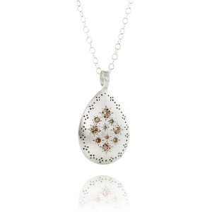 Silver and Champagne Diamonds Teardrop Pendant Necklace
