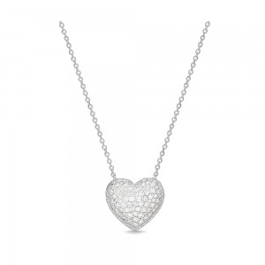 Gold and Diamond Puff Heart Pendant Necklace
