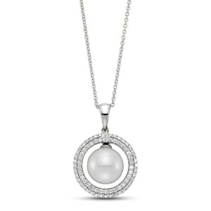 GOLD PEARL AND DIAMOND PAVE PENDANT NECKLACE