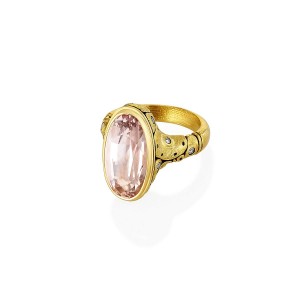 Yellow Gold Oval Morganite and Diamond Ring