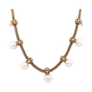 Vintage Gold Pearl And Diamond Necklace