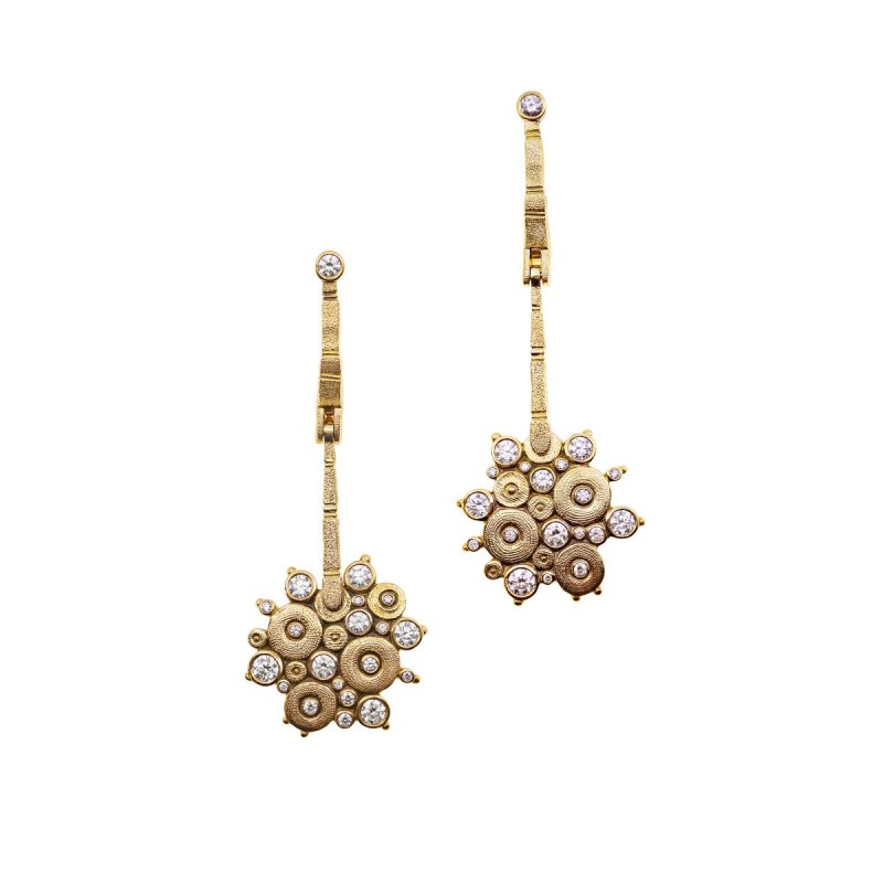 Gold and Diamond Drop Earrings - JEDRP00026