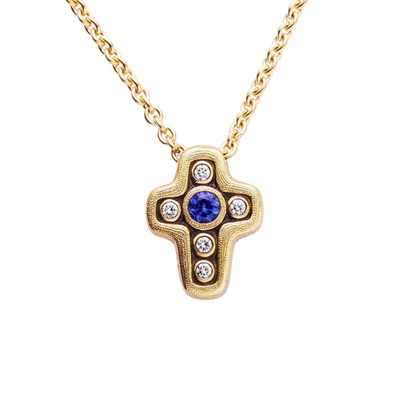 https://www.tinyjewelbox.com/upload/product/Yellow Gold Diamond and Sapphire Cross Pendant Necklace